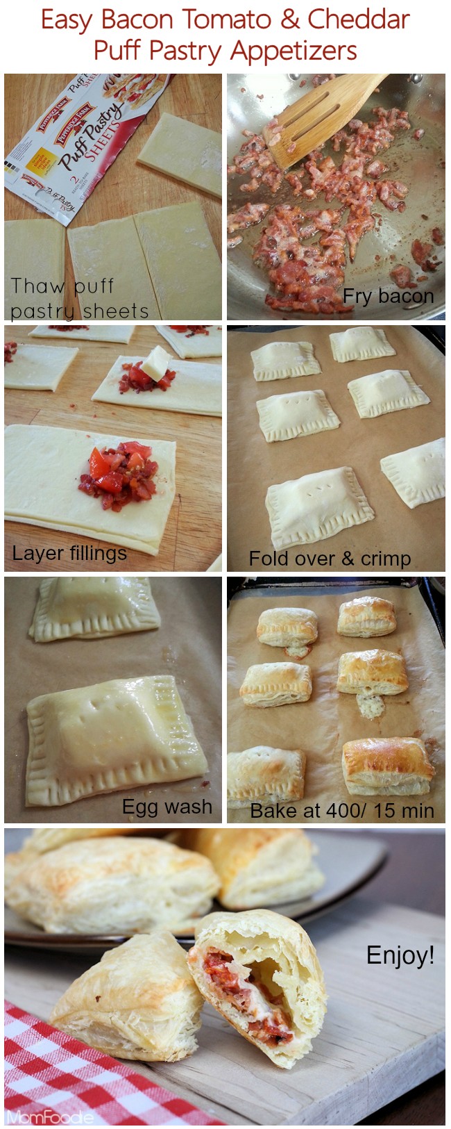easy bacon tomato & cheddar puff pastry appetizers